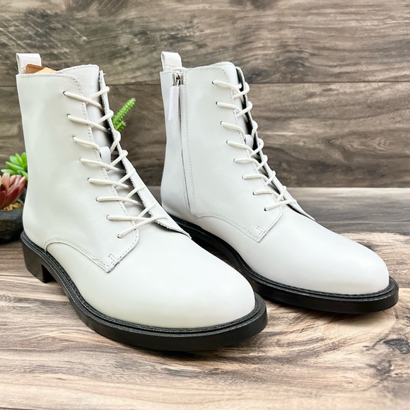 NIB Sam Edelman Nina Lace Up Ankle Combat Boots Bootie White Leather - Picture 6 of 14